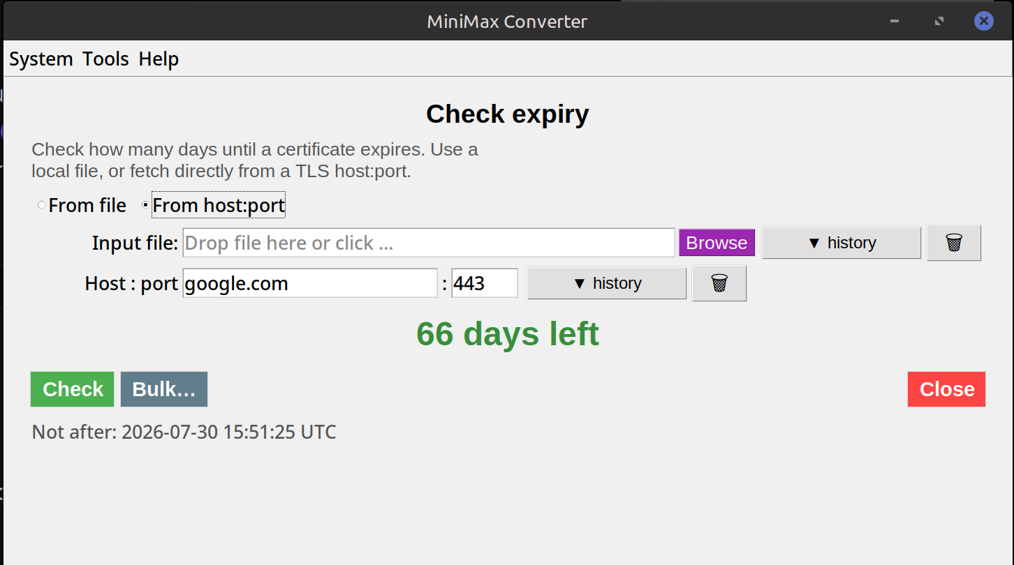 Check SSL/TLS Certificate Expiry Dates — screenshot