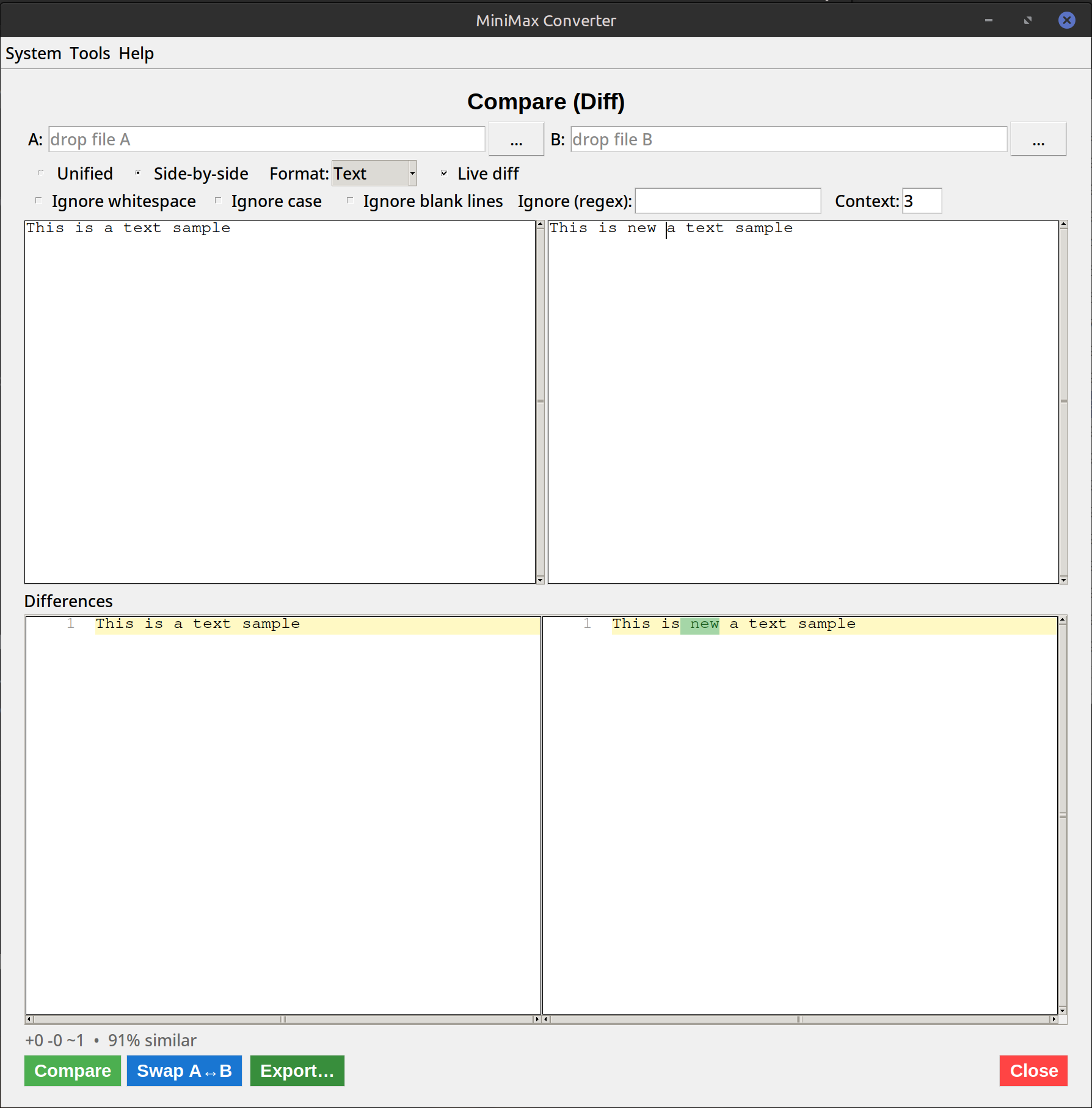 Compare Two Text Files — Visual Diff — screenshot