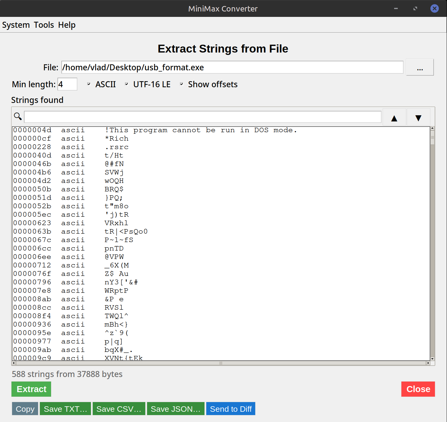 Extract Printable Strings from Binary Files — screenshot