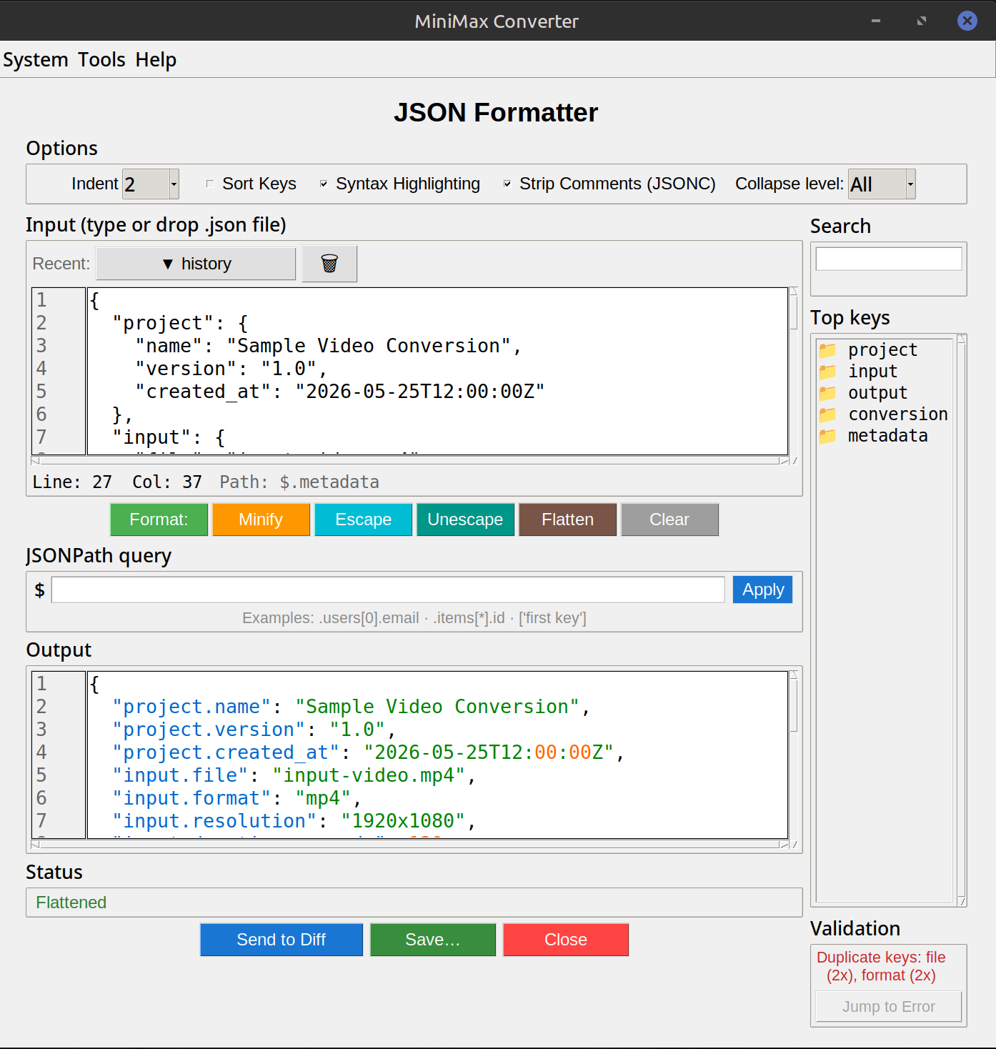 JSON Formatter, Validator + Minifier — screenshot