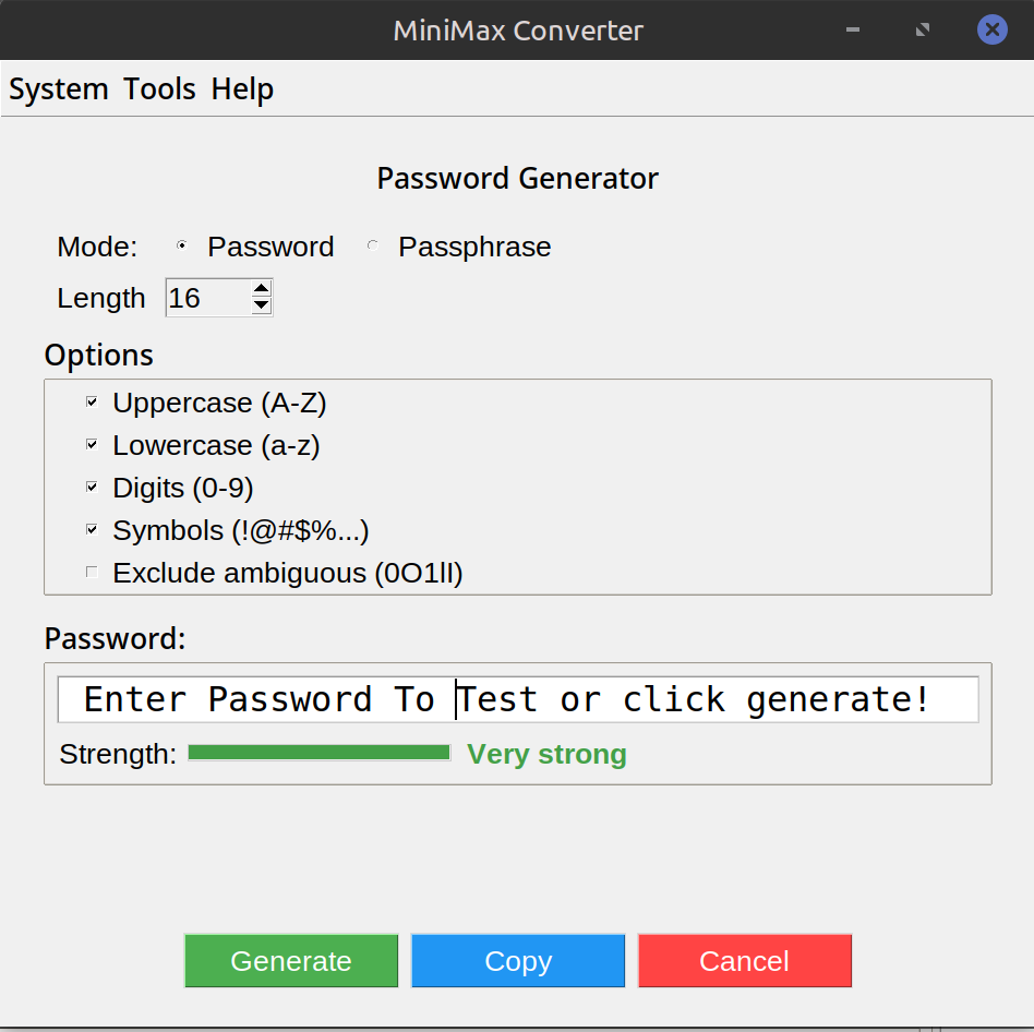 Strong Password Generator — screenshot