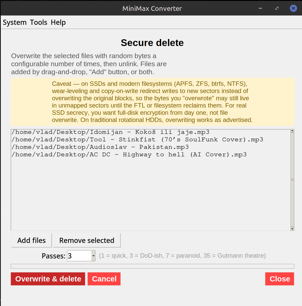 Secure File Deletion — Configurable Overwrite Passes screenshot