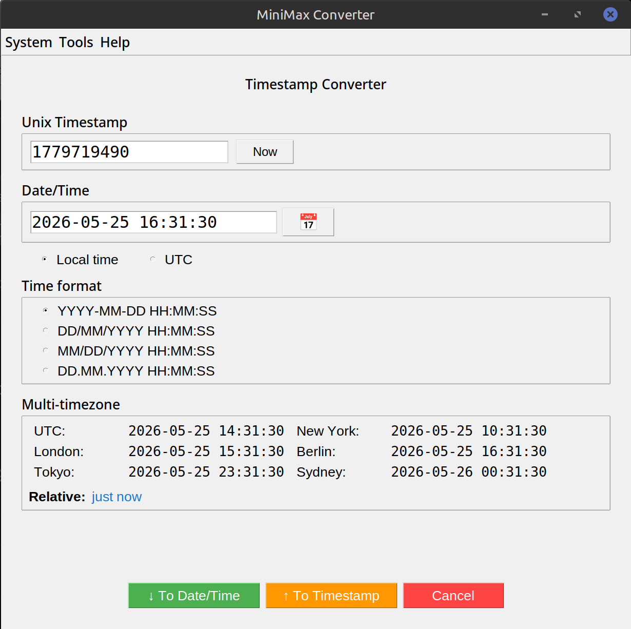 Unix Timestamp Converter — screenshot